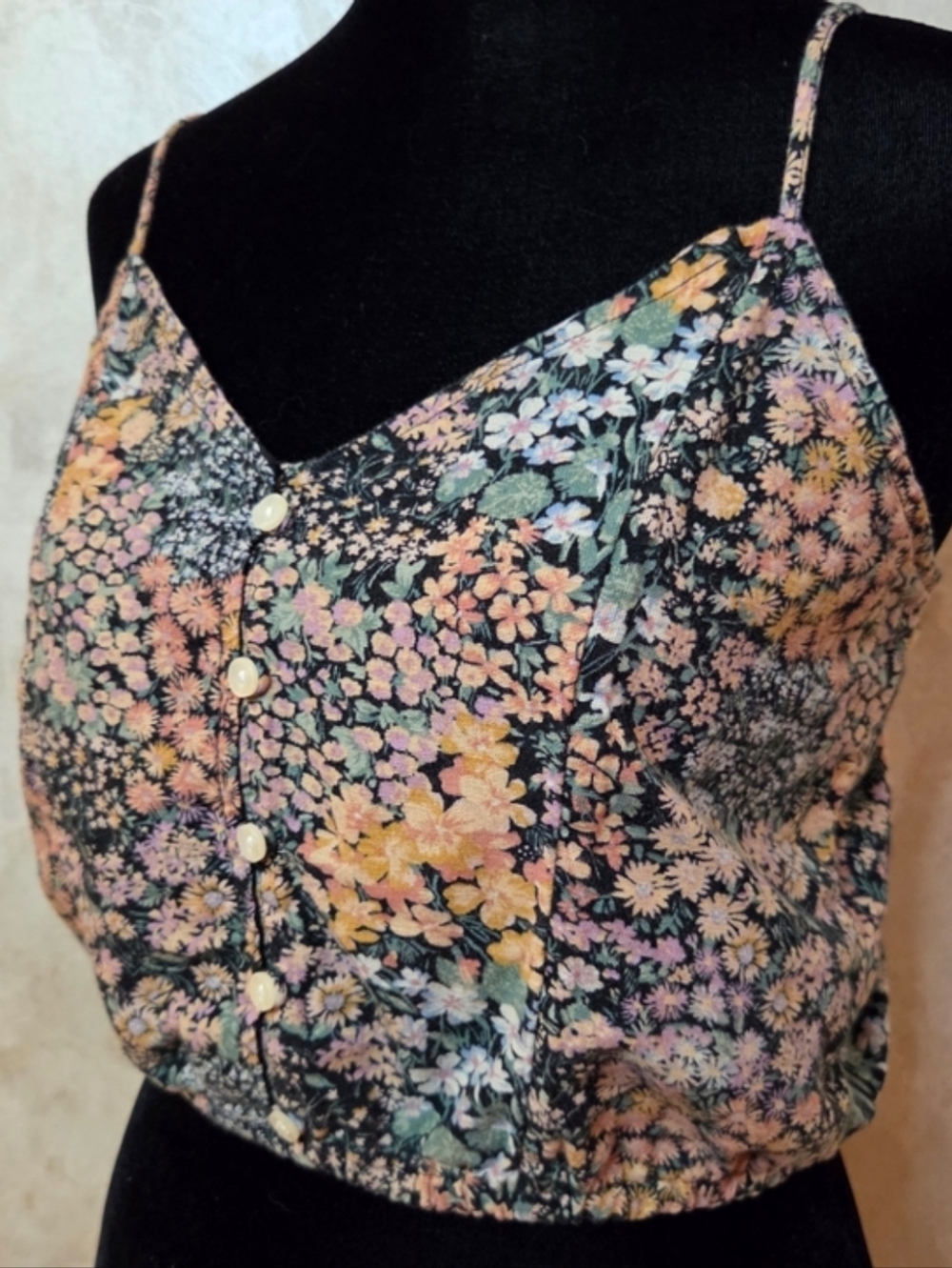 American Eagle Outfitters Black Floral Button-Front Cami NWOT